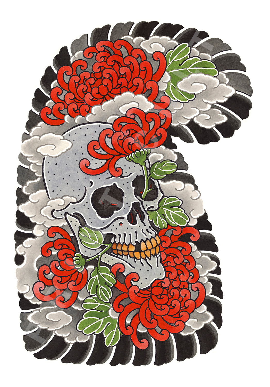 Half Sleeve - Skull Chrysanthemum