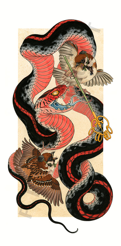 Pre-Sale Year of the Snake Exhibition - Snake and Sparrow